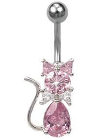 Kitten With Bowtie Navelpiercing - Rosa