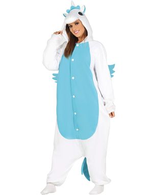 Vit och Blå Enhörning Kigurumi Unisex Dräkt