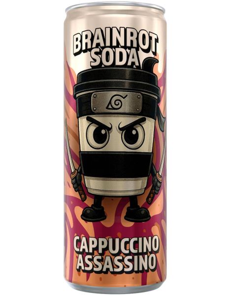 Brainrot Soda - Cappuccino Assassino - Sockerfri Läsk med Hallon- och Sockervaddssmak 250 ml