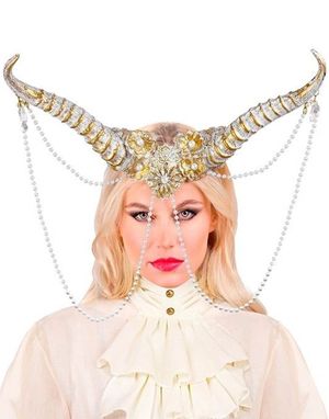 Huvudprydnad - Vitt Horn Med Pärlor Och Fina Detaljer