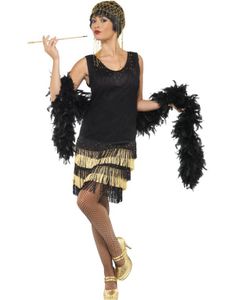 Svart och Guldfärgad Flapper Kostym