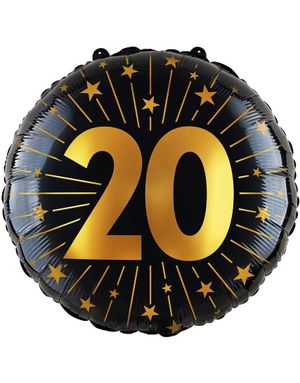 20-års Feiring - Svart og Gull Folieballong 46 cm