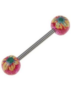 Flower Pink and Yellow - Handmålad Tungpiercing