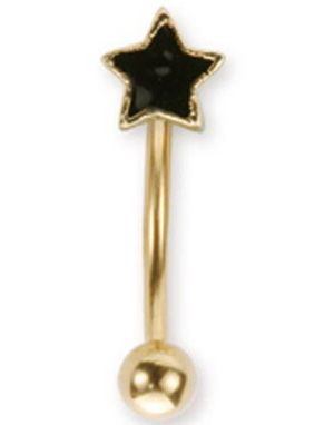 Guldfärgad Ögonbrynspiercing med Svart Stjärna - 1.2 x 8 mm