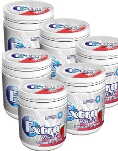 6 st Stora Extra White Strawberry Tuggummi Burkar - Hela Lådan 504g