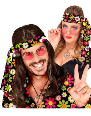 Hippie Pannband - Svart med Färgglada Blommor