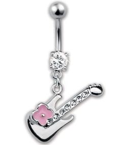Navelpiercing med Hängande Gitarr - Silverfärgad
