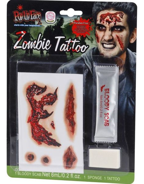 Zombie Tattoo - Sett med Sårtattovering, Blod og Svamp