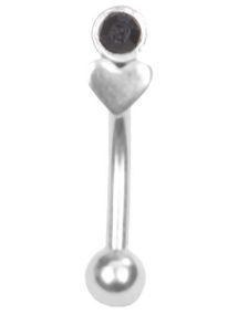 Ögonbrynspiercing med Hjärta och Svart Sten - 1.2 x 8 mm