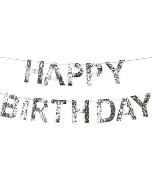 Sølv Happy Birthday Banner 2,2 Meter