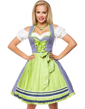 Traditionell Kungsblå och Vit Oktoberfest Korsettklänning i Lyxkvalitet med Förkläde