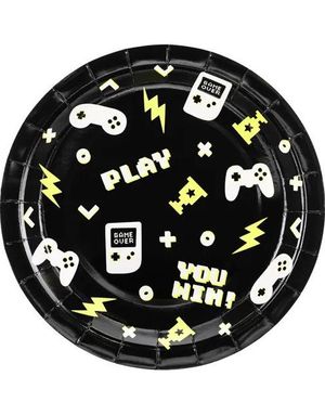 8 stk Runde Papirtallerkener 23 cm - Gamer Party