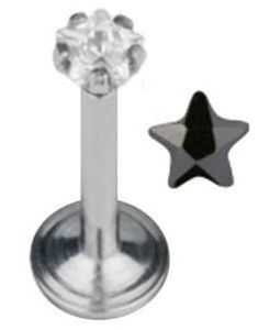 Labrett Piercing med Stjärnformad Svart Sten