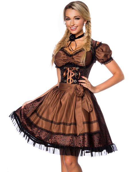 Dirndl Lyxklänning i Svart med Brunt Mönster