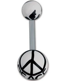 Navelpiercing i Vitt och Svart med Peace Tecken