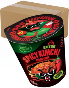8 st Extra Spicy Kimchi Ramyun - Extra Stark Kimchismak - BIBIGO - Hela Lådan 784 gram (Korea)