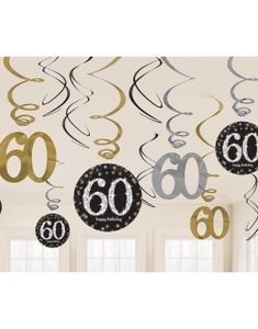 12 st 60-års Födelsedag Multifärgade Hängande Swirls
