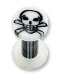 Vit Piercing Plugg med Svart Dödskalle