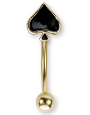 Guldfärgad Ögonbrynspiercing med Svart Spader - 1.2 x 8 mm