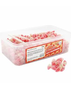 600 stycken Sweetshop Fizzy Strawberries - Låda med Sura Vingummijordgubbar 1,02 kg