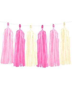 Rosa och Vit Tassel Banner med 12 Tofsar och 2 meter Tråd