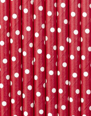 10 stk Röda och Vita Polka Dot Sugrör 