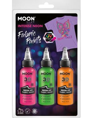3 stk Neon UV/Blacklight Textilfärg i Rosa, Orange och Grön 30 ml