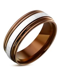 Bronsfärgad Stålring med Borstat Silverfärgat Band