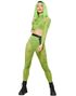 Gjennomsiktige Grønne Crop Top og Leggings med Glitrende Cannabis Blader - Small