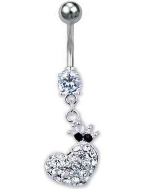 Navelpiercing med Hjärta och Krona - Vit