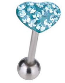 Tungpiercing med Hjärtformad Turkos Toppkula & Stenar