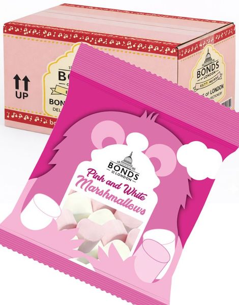 16 stk Pink and White Marshmallows - Bonds of London - Hel Eske 640 gram (UK)