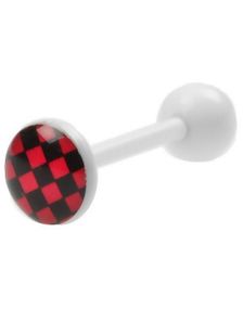 Vit Tungpiercing med Svart och Rött Schackmönster