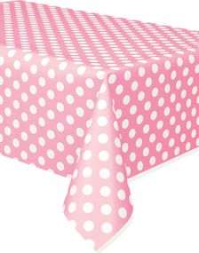 Ljusrosa Plastduk med Vita Polka Dots 274x137 cm