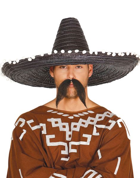 Stor Svart Sombrero med Vita Tofsar 65 cm