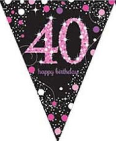 40 Års Feiring - Glitrende Svart og Rosa Vimpelbanner 4 m