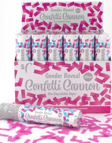 1 st Small Gender Reveal Confetti Cannon with Pink Confetti - Girl 20cm (biologiskt nedbrytbar)