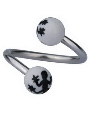 Ögonbrynspiercing med Salamander - Vit/Svart - 1.2 x 10 mm
