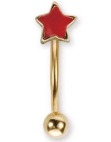 Guldfärgad Ögonbrynspiercing med Röd Stjärna - 1.2 x 8 mm
