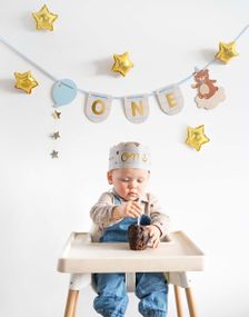 1 År Banner Teddybjørn og Krone - My First Birthday