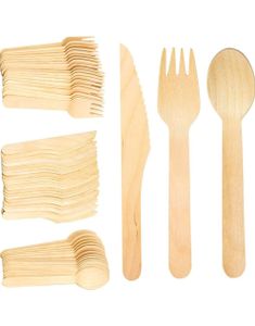 24 stk Assorterte Miljøvennlige Skjeer, Gafler og Kniver i Tre 16 cm