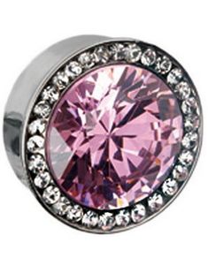 Piercing Plugg med Rosa Diamant Ramad med Klara Stenar