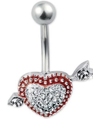 Silverfärgad Navelpiercing med Amorhjärta & Stenar
