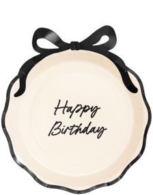 6 stk Kremfarget Papptallerkener 24 cm - Happy Birthday