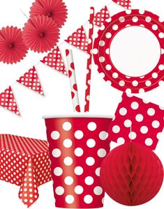 Röd Polka Dot Festförpackning för 12 Personer