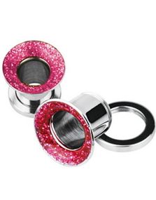 Silverfärgad Piercing Tunnel med Rosa Glittrande Cirkel