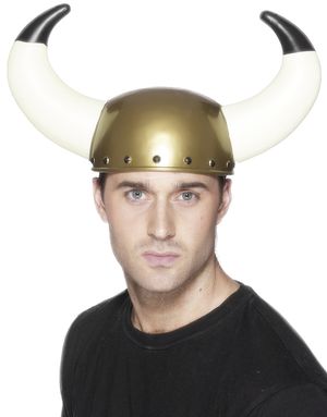 Guldfärgad Vikingahjälm med Stora Horn