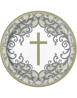 8 stk Flotte Papptallerkener med Gullkors 22 cm - Gold Cross