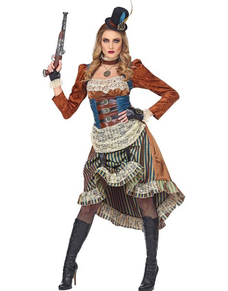Stilig Steampunk Dräkt med Handskar och Minihatt