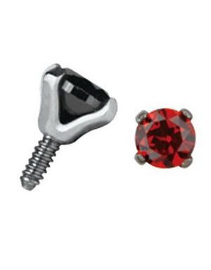 Rund Röd Sten - Strl 3 mm Dermal Anchor Kula med 1,2 mm gängor